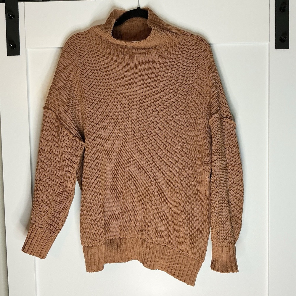Aerie Ribbed Mock Neck Sweater Size S Oversized Chunky CozyCore Rust Color
